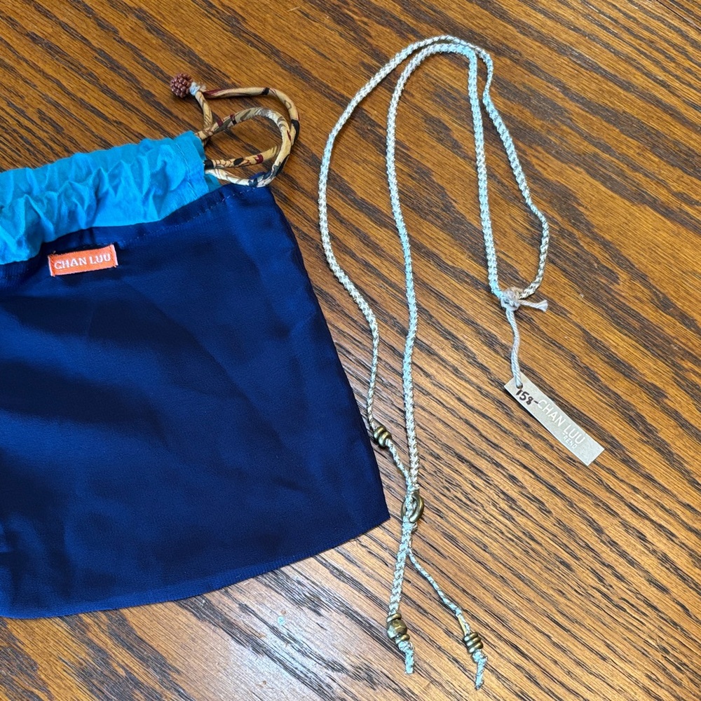 Chan Luu Cream and Gold Rope Necklace with Blue bag